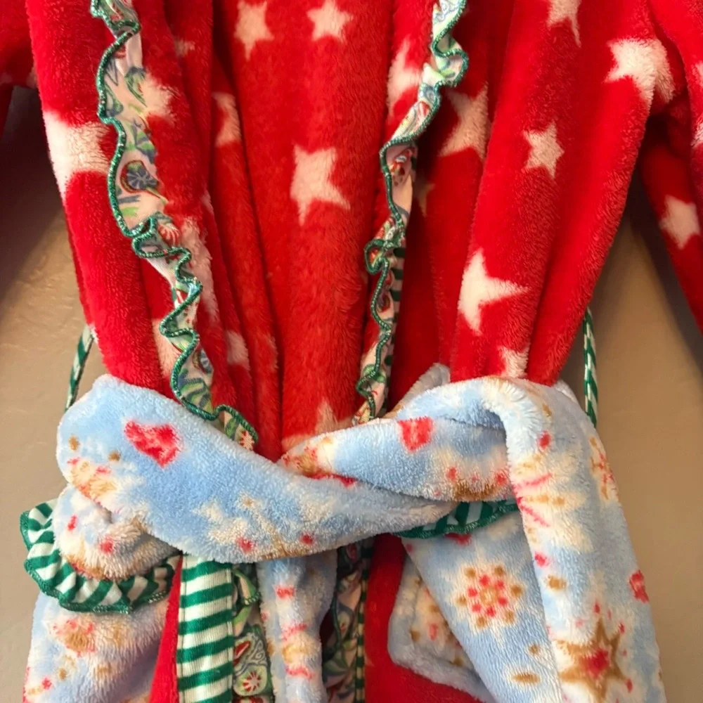 Matilda Jane evening in christmas red star holiday girls hooded robe size 4-6